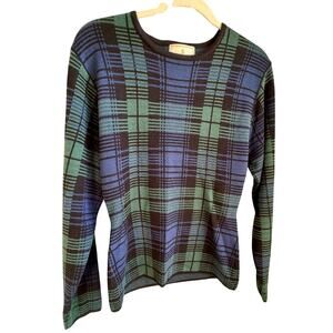 Vintage 90s Express Plaid Tartan Wool Blend Knit Sweater Size L